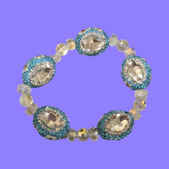Chunky Baby Blue Rhinestone Bracelet~ 7 inches handmade - Picture 1 of 5